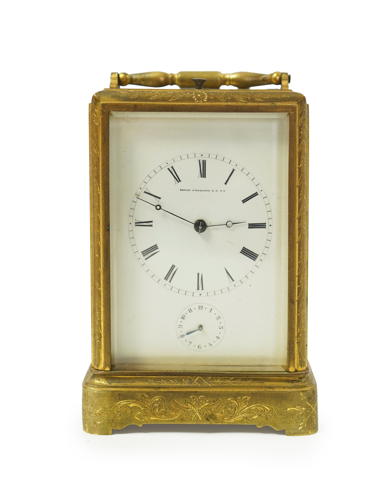 A mid 19th century French gilt brass repeating carriage clock with alarm by Japy Freres